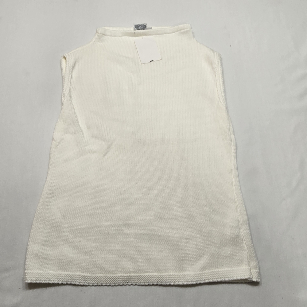 New Allen Allen USA Funnel Neck White Sleeveless Sweater Top Vintage Y2K M/L